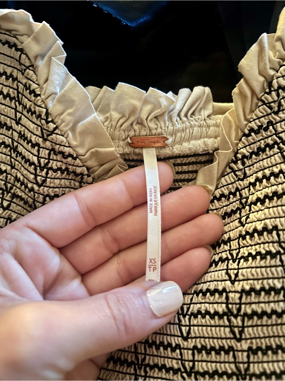 Cream Smocked Tiered Maxi Dress with Black Straps Free People size XS - Picture 5 of 5